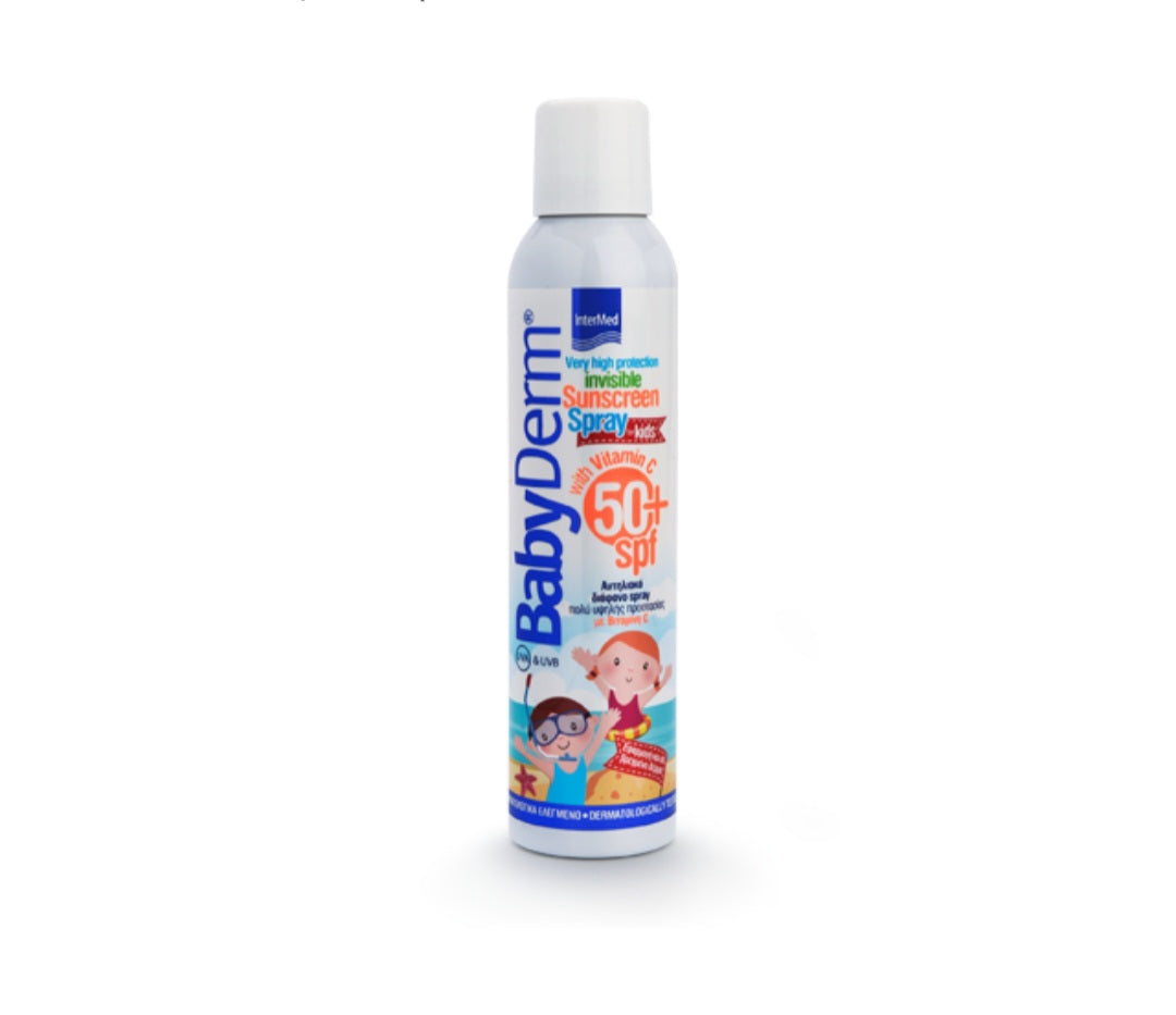 BabyDerm Invisible Sunscreen Spray spf 50+ for Kids Με Βιταμίνη C